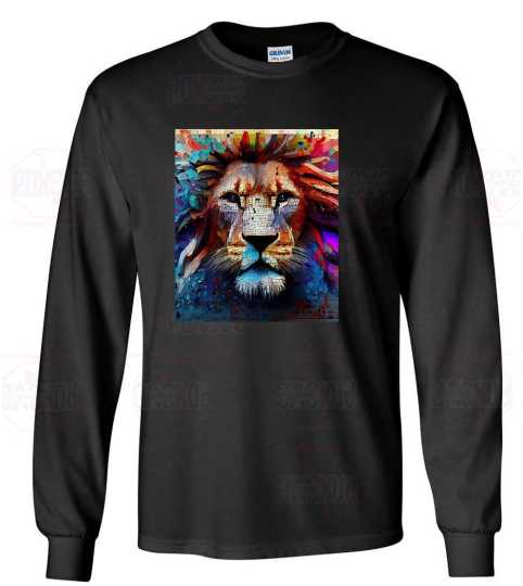 Unleash Your Inner Jungle King: Mosaic Lion Long Sleeve Shirt from Poxovo Design